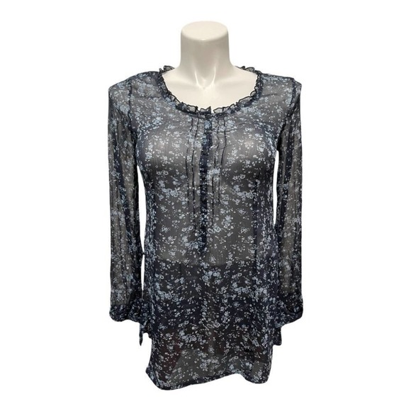 Eddie Bauer Women’s Ruffle‎ Sheer Floral Tunic Blouse Top S - Picture 1 of 5